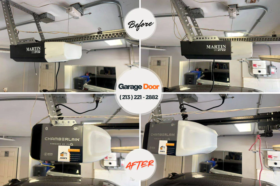Before and after: garage door opener repair Tiki Island, TX